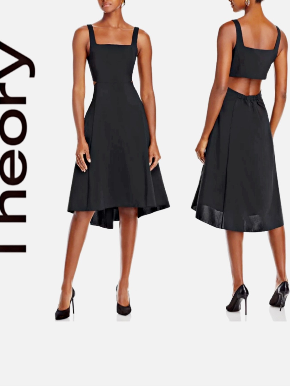 Theory Black Square-Neck Cutout Midi Dress